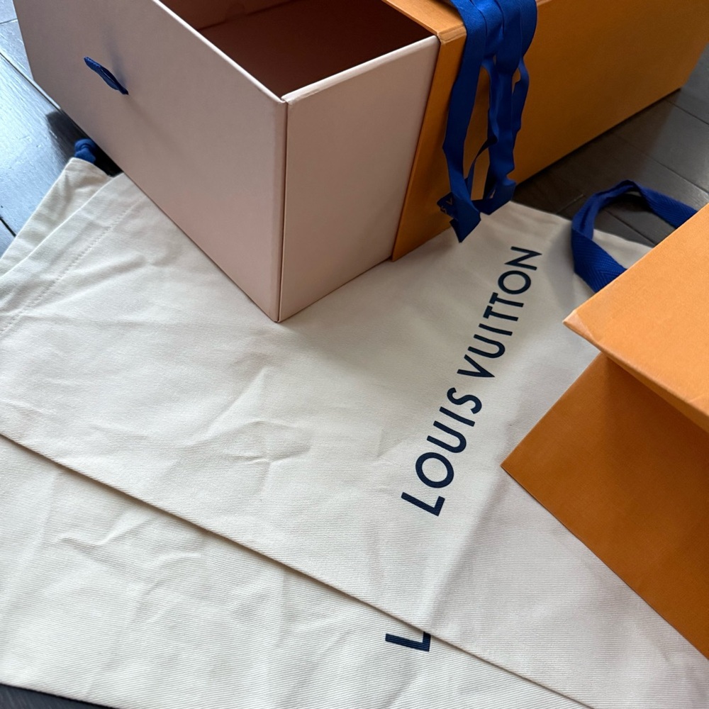 Louis Vuitton Orange Shopping Bag with Box Ribbon 2 Dust bags Shoes Bag Large - Picture 5 of 5